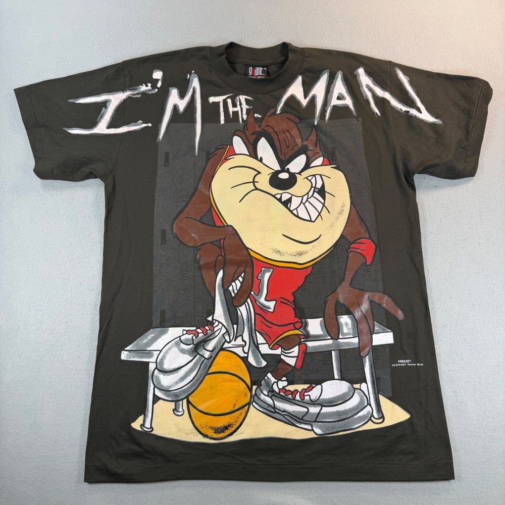 Vintage 1997 Looney Tunes Taz Im The Man Giant Tee Jays T-Shirt XL Basketball